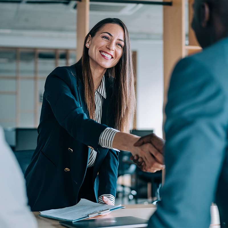 Business woman shaking hands with a business man