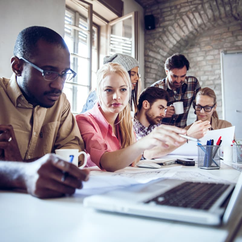 group of employees working together