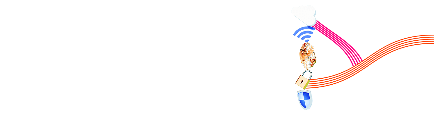 Wifi, Lock, Fingerprint and Security images symbolizing enabling remote workers with secured print services.