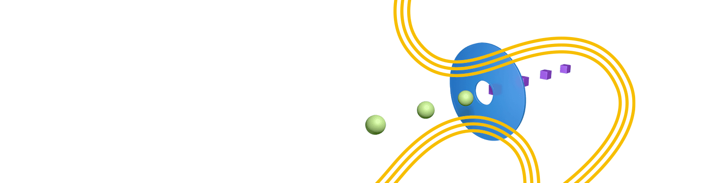 Light green balls and purple squares going through a large blue sphere, denoting if output management is different from printer management.