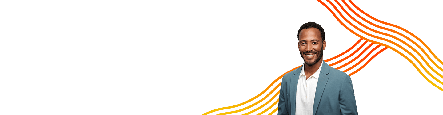 A smiling man in a light blue blazer, promoting a webinar on protecting your business through disaster recovery planning.